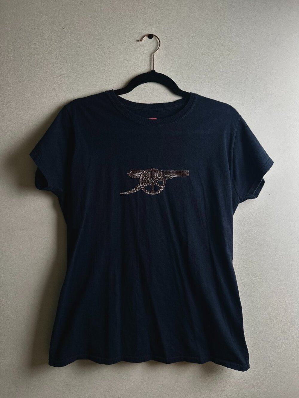 Arsenal FC Rhinestone Cannon Tee Black Womens L XL Y2K Official